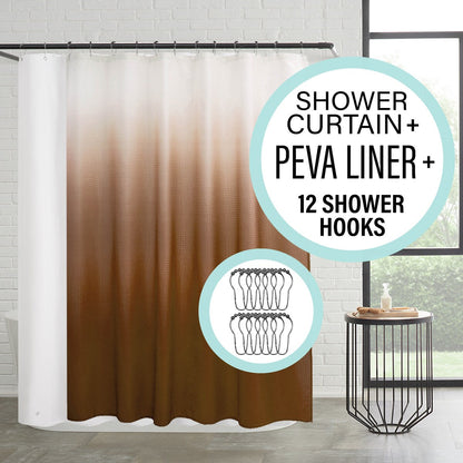 Set da bagno/doccia da 14 pezzi - Tenda da doccia sfumata, ganci e rivestimento in PEVA