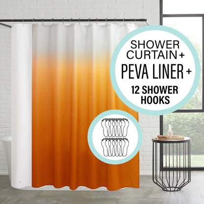 Set da bagno/doccia da 14 pezzi - Tenda da doccia sfumata, ganci e rivestimento in PEVA