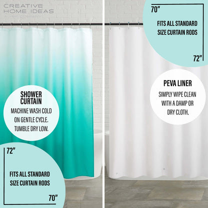 Set da bagno/doccia da 14 pezzi - Tenda da doccia sfumata, ganci e rivestimento in PEVA