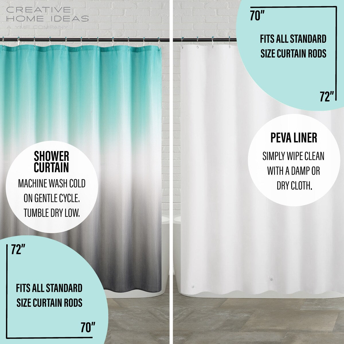 Set da bagno/doccia da 14 pezzi - Tenda da doccia sfumata, ganci e rivestimento in PEVA