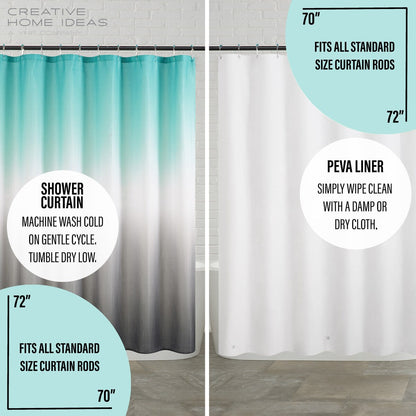 Set da bagno/doccia da 14 pezzi - Tenda da doccia sfumata, ganci e rivestimento in PEVA
