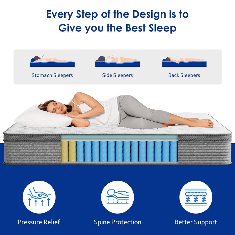 Materasso in memory foam con gel rinfrescante da 14 pollici, con molle insacchettate singolarmente e isolamento del movimento, per alleviare il mal di schiena e rinfrescare