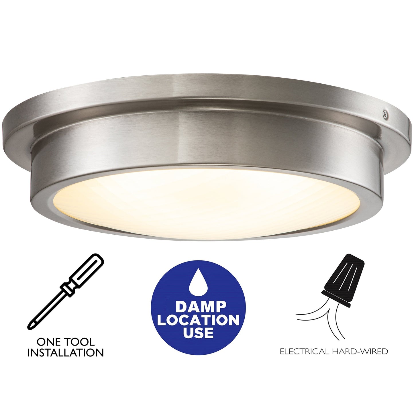 Lampada da incasso a LED da 14 pollici, nichel spazzolato, 30 W, 3000 K, con paralume in vetro a strisce - nichel spazzolato