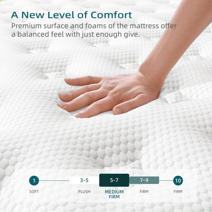 Materasso in memory foam gel semirigido da 14 pollici con materasso ibrido a molle insacchettate