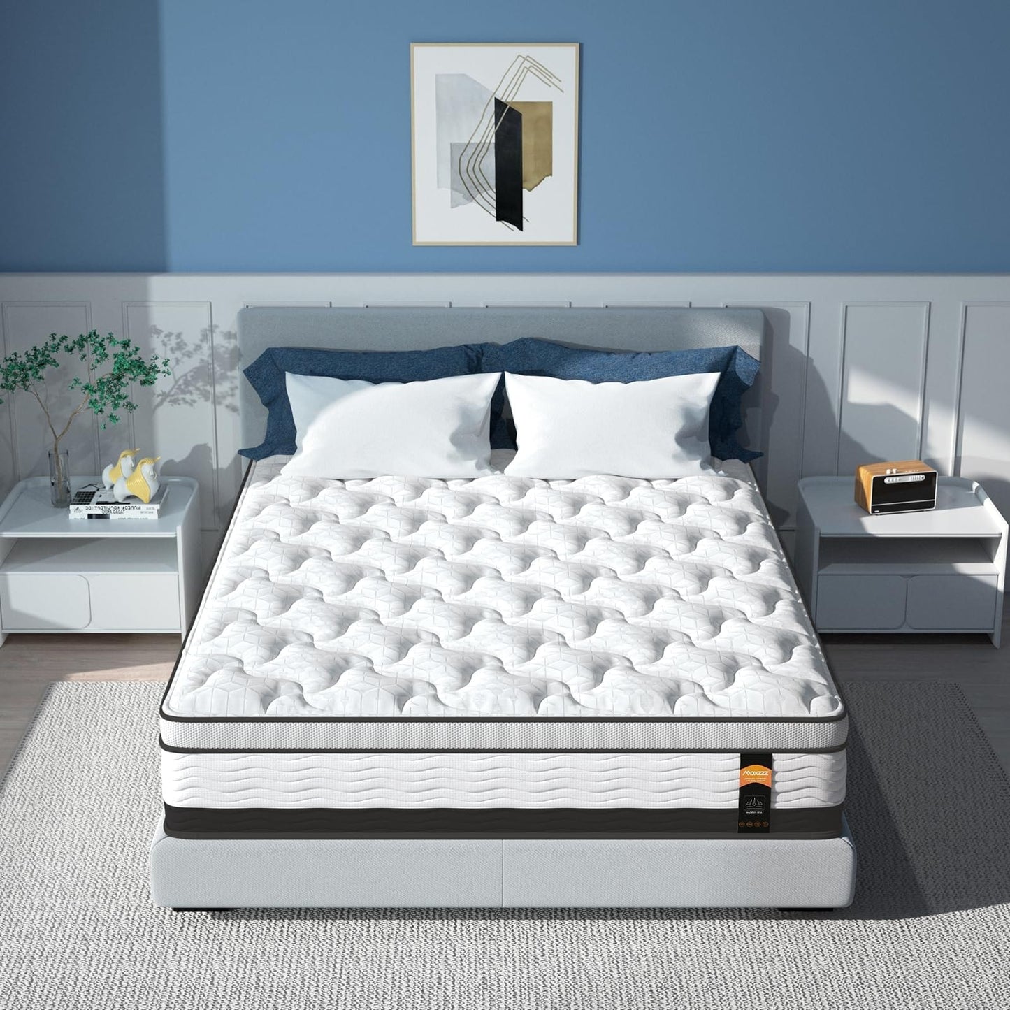 Materasso ibrido matrimoniale da 14 pollici in una scatola, memory foam infuso di gel rinfrescante e materasso a molle insacchettate, rigidità media, 38 x 74 pollici