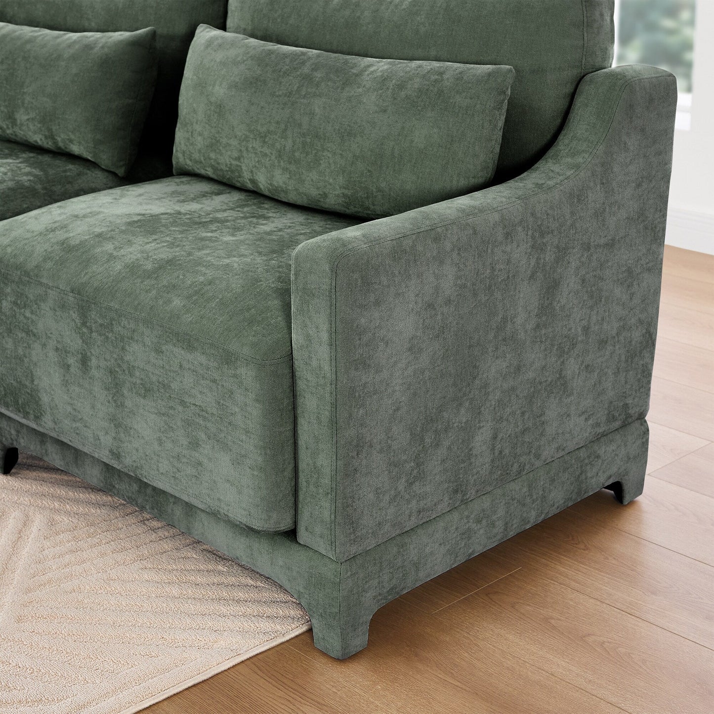 Divano 141.7 Chenille 6 posti con base ergonomica in legno, spugna ad alta resilienza per soggiorno
