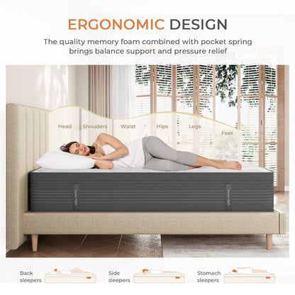 Materasso ibrido in memory foam da 14'' in una scatola