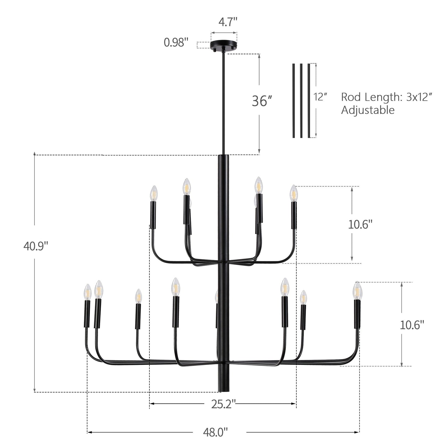 Lampadario minimalista a 15 luci, design antico a 2 livelli - 48