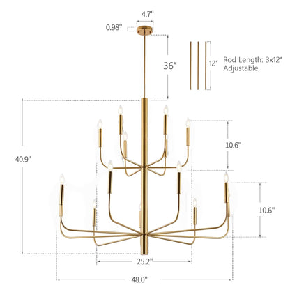 Lampadario minimalista a 15 luci, design antico a 2 livelli - 48