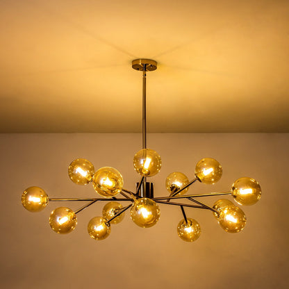 Lampadario a globo in vetro a bolla con 15 luci moderne e lineari Sputnik per isola da cucina