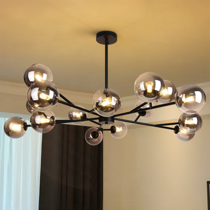 Lampadario a globo in vetro a bolla con 15 luci moderne e lineari Sputnik per isola da cucina