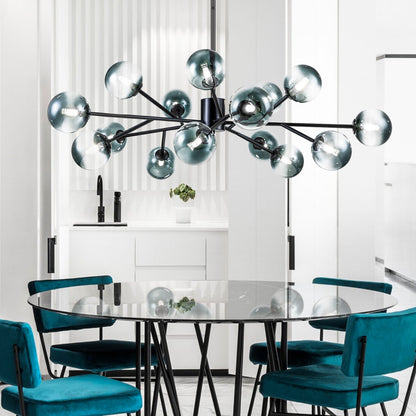 Lampadario a globo in vetro a bolla con 15 luci moderne e lineari Sputnik per isola da cucina