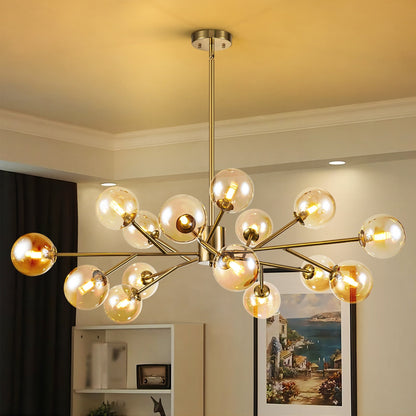 Lampadario a globo in vetro a bolla con 15 luci moderne e lineari Sputnik per isola da cucina