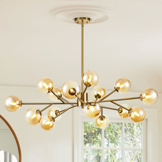 Lampadario a globo in vetro a bolla con 15 luci moderne e lineari Sputnik per isola da cucina
