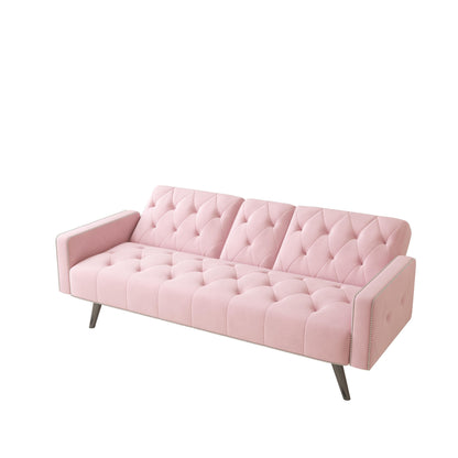 1730 Bracciolo per divano letto con finiture a borchie e due portabicchieri 72 Divano in velluto rosa per piccoli spazi