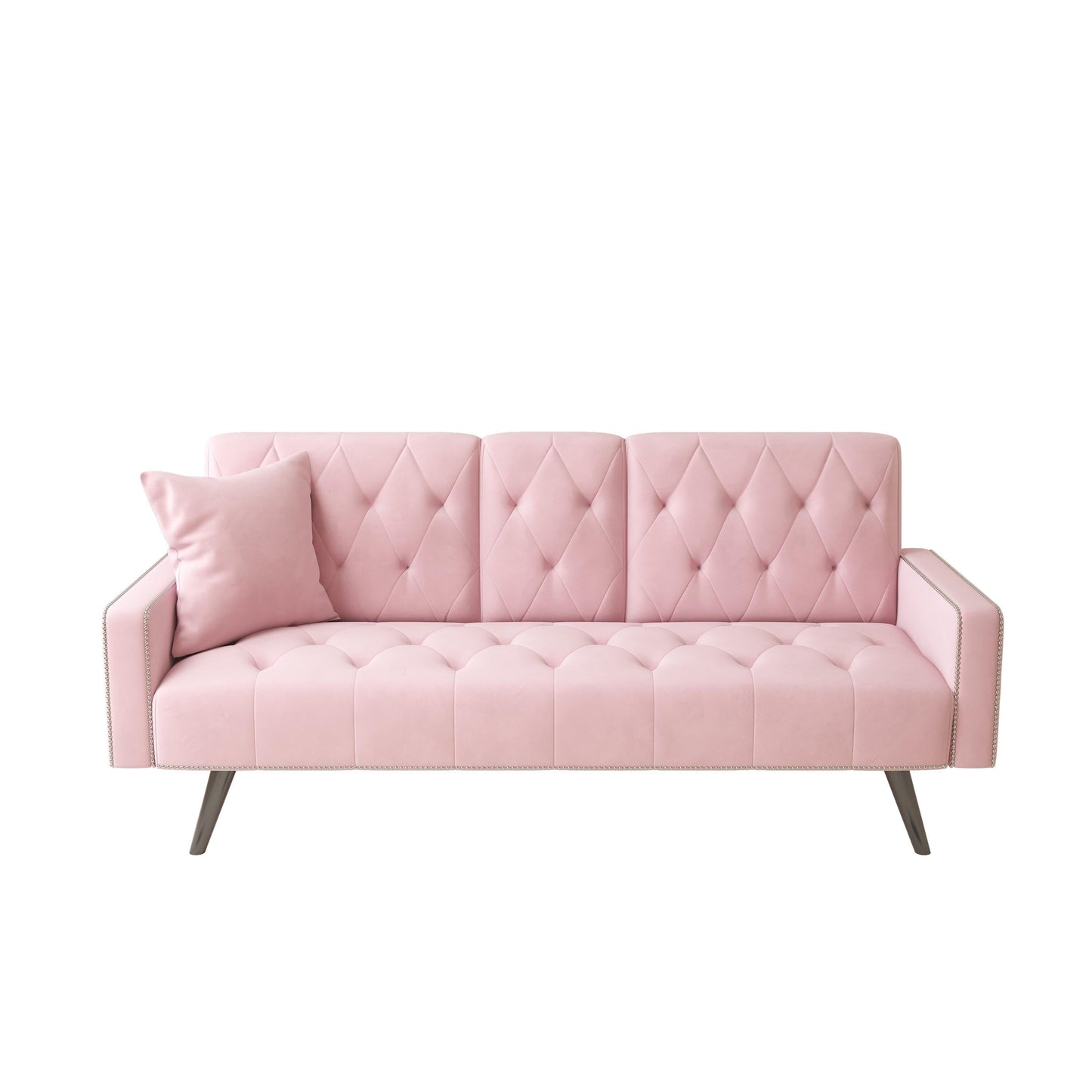 1730 Bracciolo per divano letto con finiture a borchie e due portabicchieri 72 Divano in velluto rosa per piccoli spazi