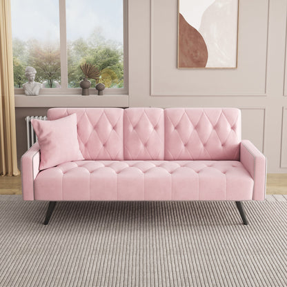 1730 Bracciolo per divano letto con finiture a borchie e due portabicchieri 72 Divano in velluto rosa per piccoli spazi