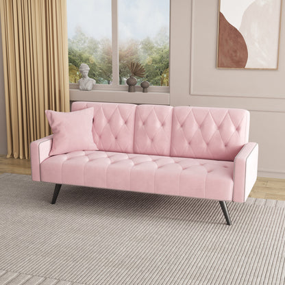 1730 Bracciolo per divano letto con finiture a borchie e due portabicchieri 72 Divano in velluto rosa per piccoli spazi