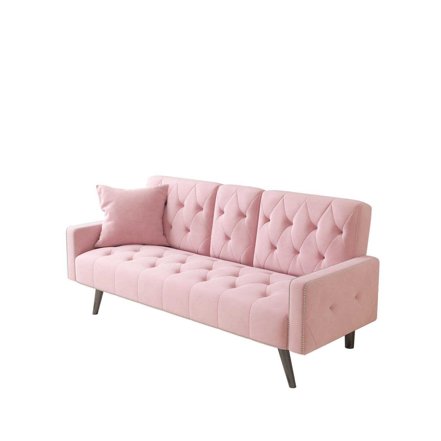 1730 Bracciolo per divano letto con finiture a borchie e due portabicchieri 72 Divano in velluto rosa per piccoli spazi