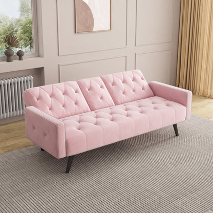 1730 Bracciolo per divano letto con finiture a borchie e due portabicchieri 72 Divano in velluto rosa per piccoli spazi