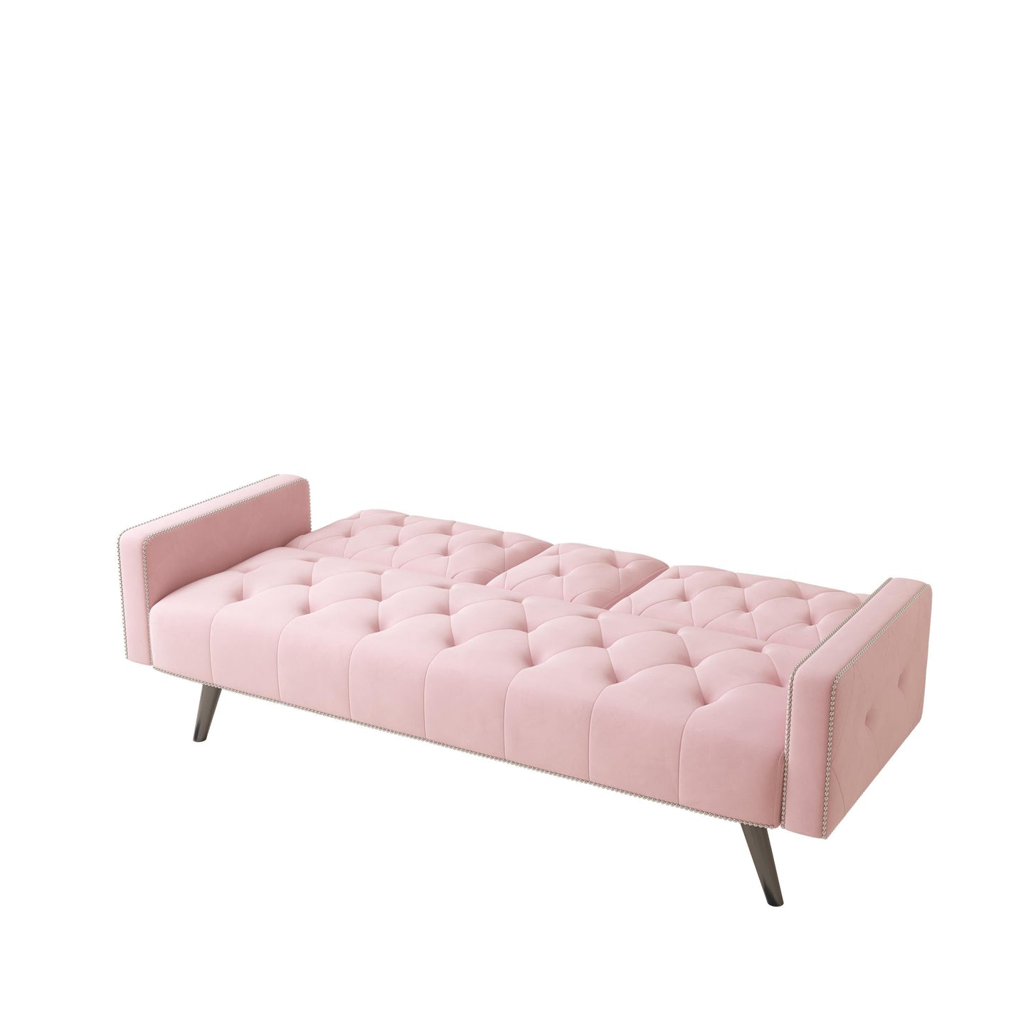 1730 Bracciolo per divano letto con finiture a borchie e due portabicchieri 72 Divano in velluto rosa per piccoli spazi