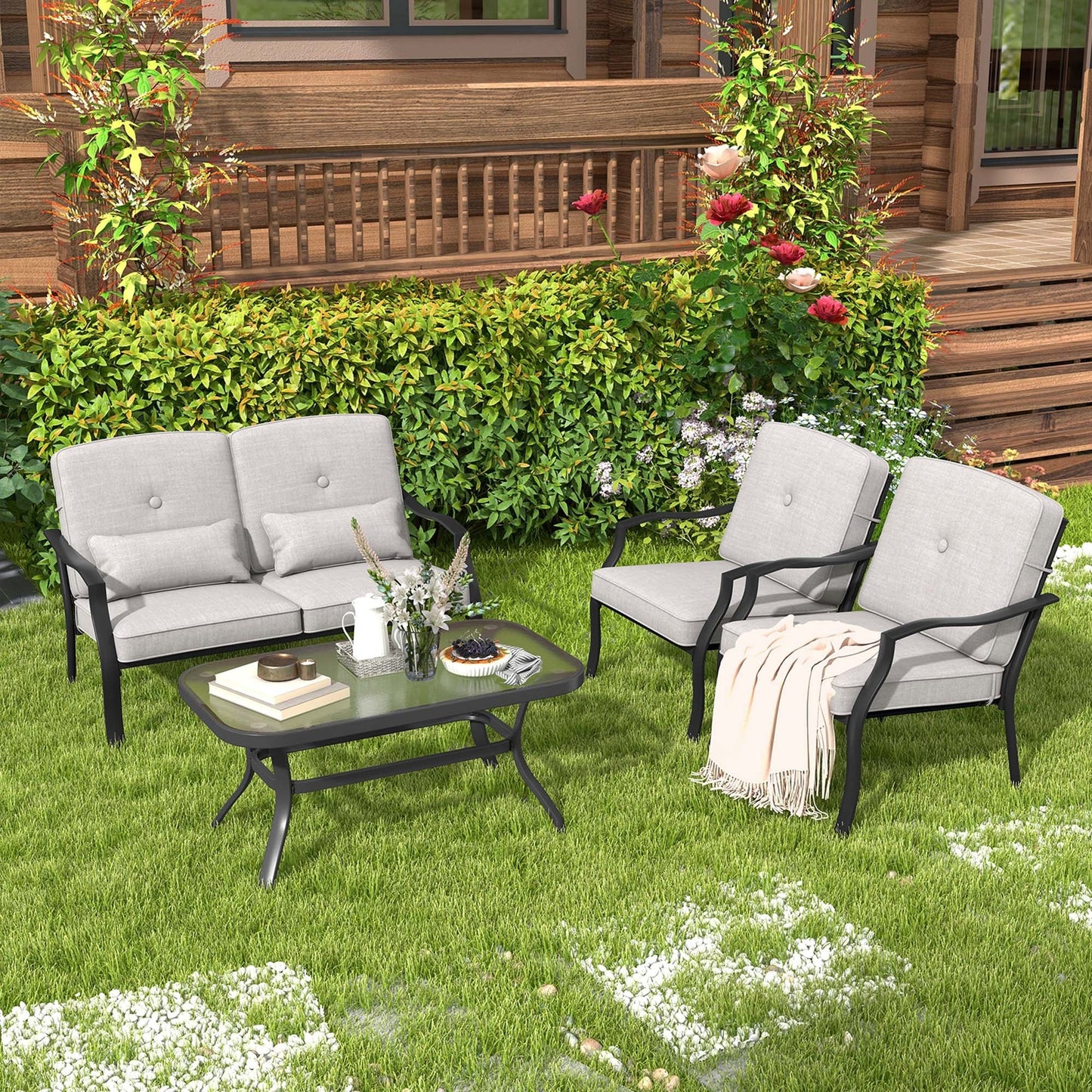 Set di mobili da giardino 2/4 pezzi, divano da conversazione per esterni, tavolo