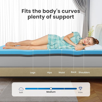 Topper in memory foam gel da 2 pollici, rinfrescante, anti-pressione, per il mal di schiena, CertiPUR