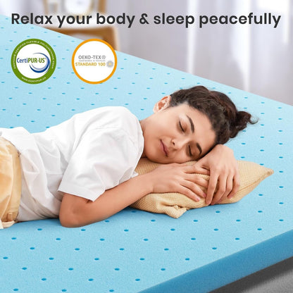 Topper in memory foam gel da 2 pollici, rinfrescante, anti-pressione, per il mal di schiena, CertiPUR