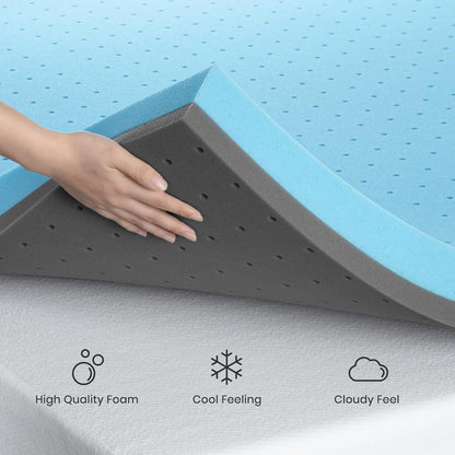 Topper in memory foam gel da 2 pollici, rinfrescante, anti-pressione, per il mal di schiena, CertiPUR