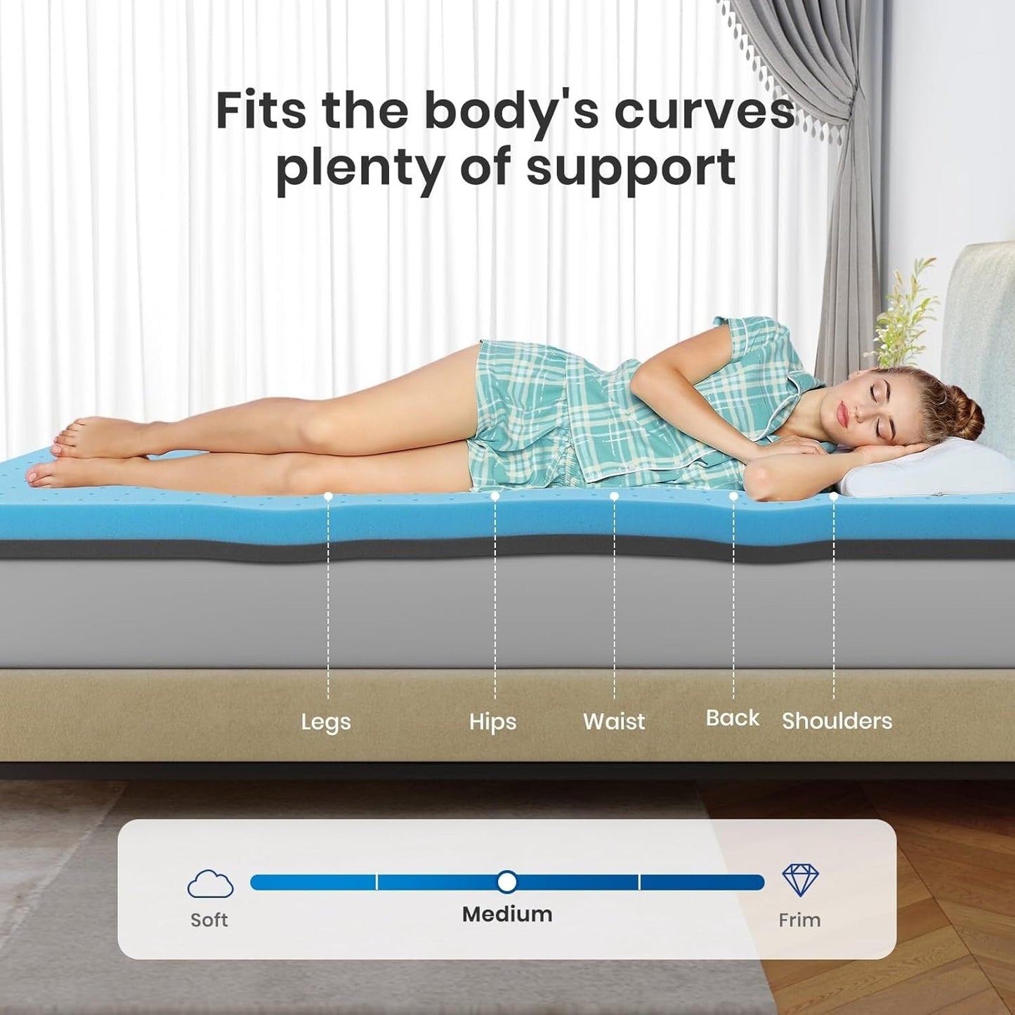 Materasso in memory foam King Gel da 2 pollici, rinfrescante, anti-pressione, per il mal di schiena, CertiPUR