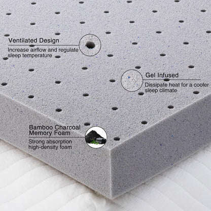 Coprimaterasso da 2 pollici King, coprimaterasso in memory foam in gel per letto matrimoniale per un sonno morbido e rinfrescante, allevia la pressione