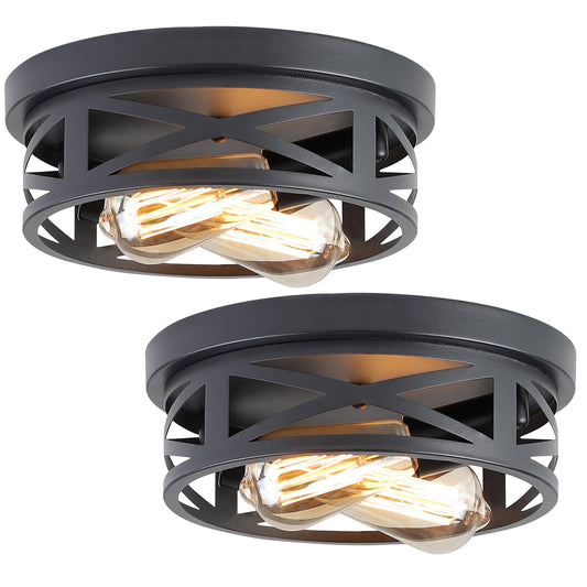 Plafoniera da soffitto a filo stile fattoria nera a 2 luci - Confezione da 2