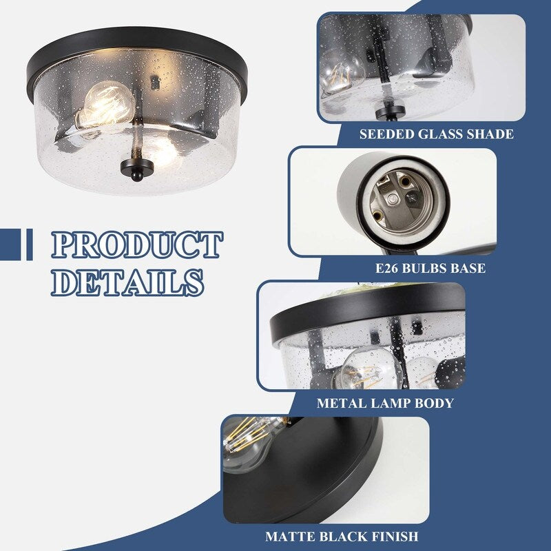 Plafoniera da soffitto a filo stile fattoria nera a 2 luci - Confezione da 2