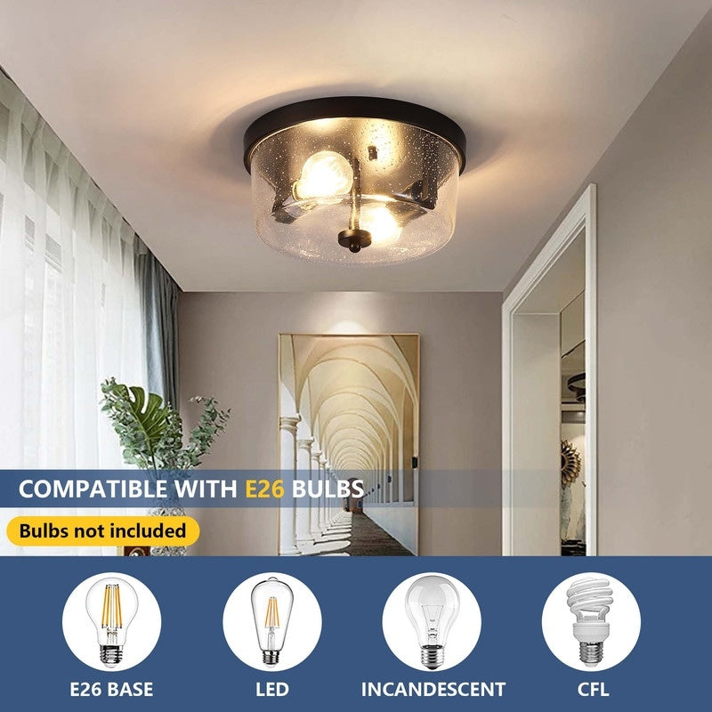 Plafoniera da soffitto a filo stile fattoria nera a 2 luci - Confezione da 2