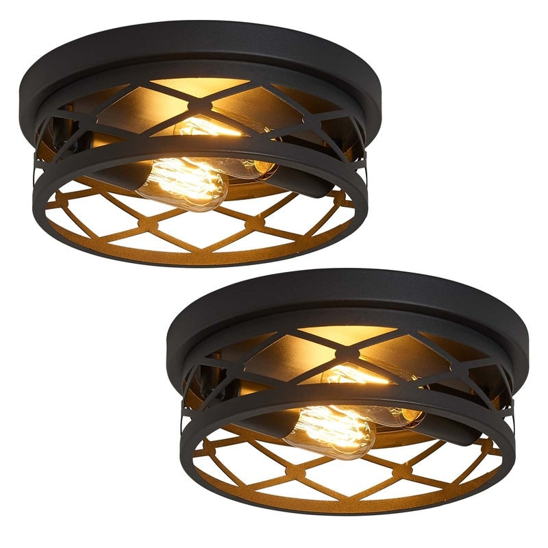 Plafoniera da soffitto a filo stile fattoria nera a 2 luci - Confezione da 2