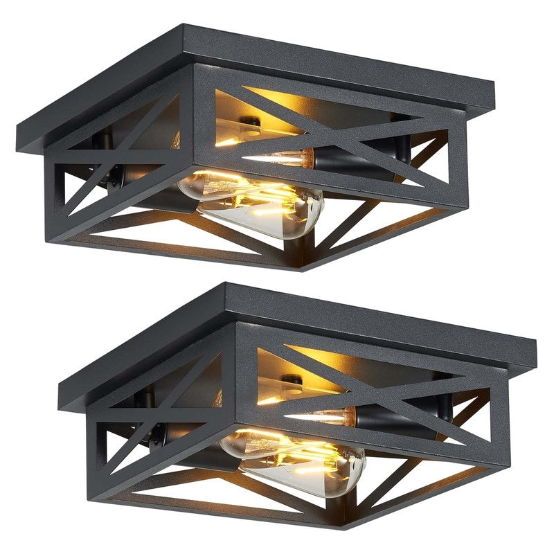 Plafoniera da soffitto a filo stile fattoria nera a 2 luci - Confezione da 2