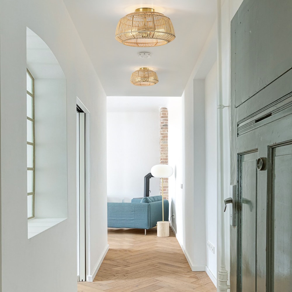 Lampada da soffitto semi-incassata in rattan bohémien a 2 luci - Ottone