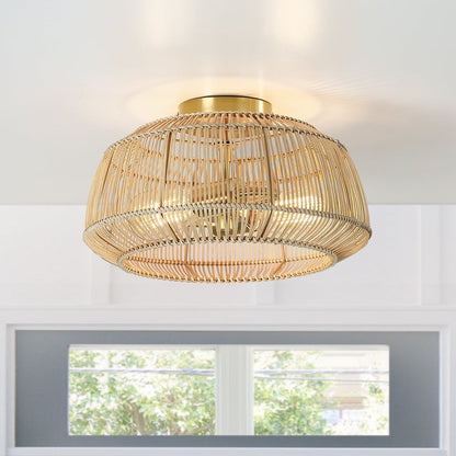 Lampada da soffitto semi-incassata in rattan bohémien a 2 luci - Ottone