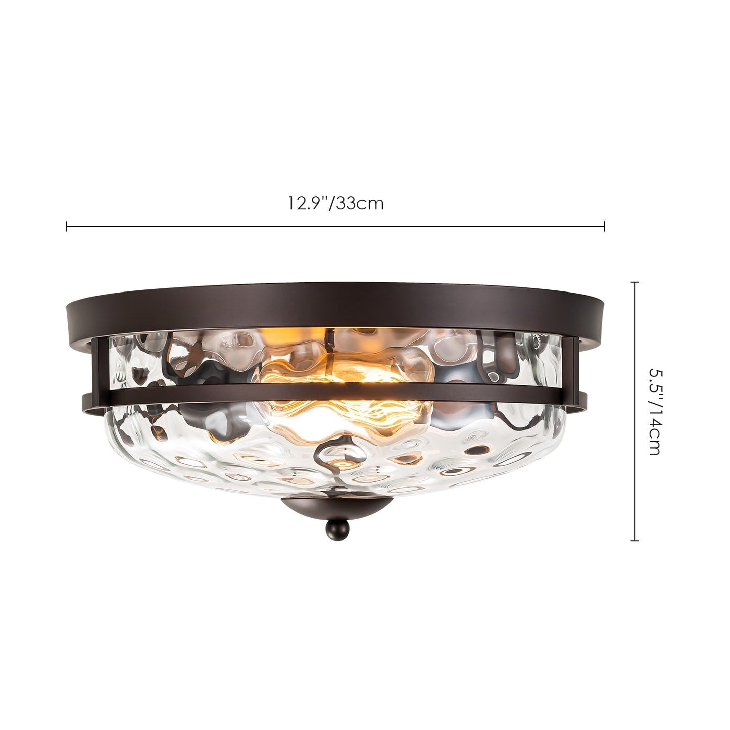 Plafoniera industriale a 2 luci, in vetro trasparente con effetto acqua increspata, montaggio a filo