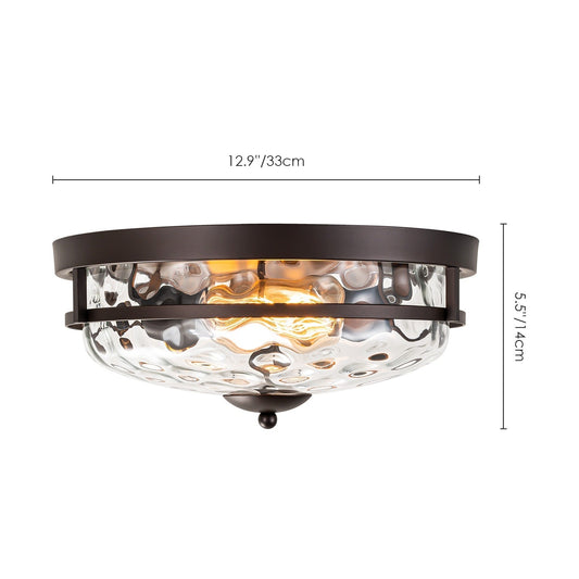 Plafoniera industriale a 2 luci, in vetro trasparente con effetto acqua increspata, montaggio a filo