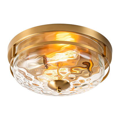 Plafoniera industriale a 2 luci, in vetro trasparente con effetto acqua increspata, montaggio a filo - 12,9 pollici di larghezza x 5,5 pollici di altezza