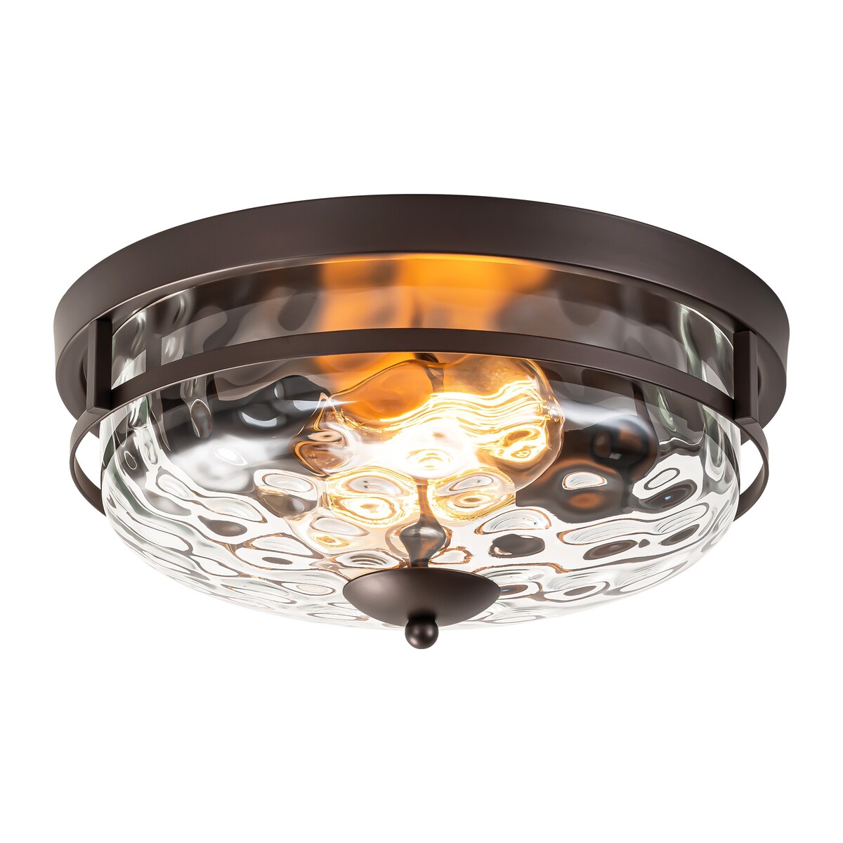 Plafoniera industriale a 2 luci, in vetro trasparente con effetto acqua increspata, montaggio a filo - 12,9 pollici di larghezza x 5,5 pollici di altezza