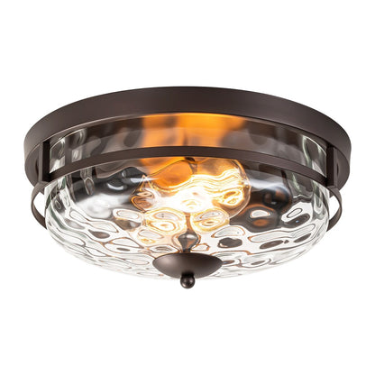 Plafoniera industriale a 2 luci, in vetro trasparente con effetto acqua increspata, montaggio a filo - 12,9 pollici di larghezza x 5,5 pollici di altezza