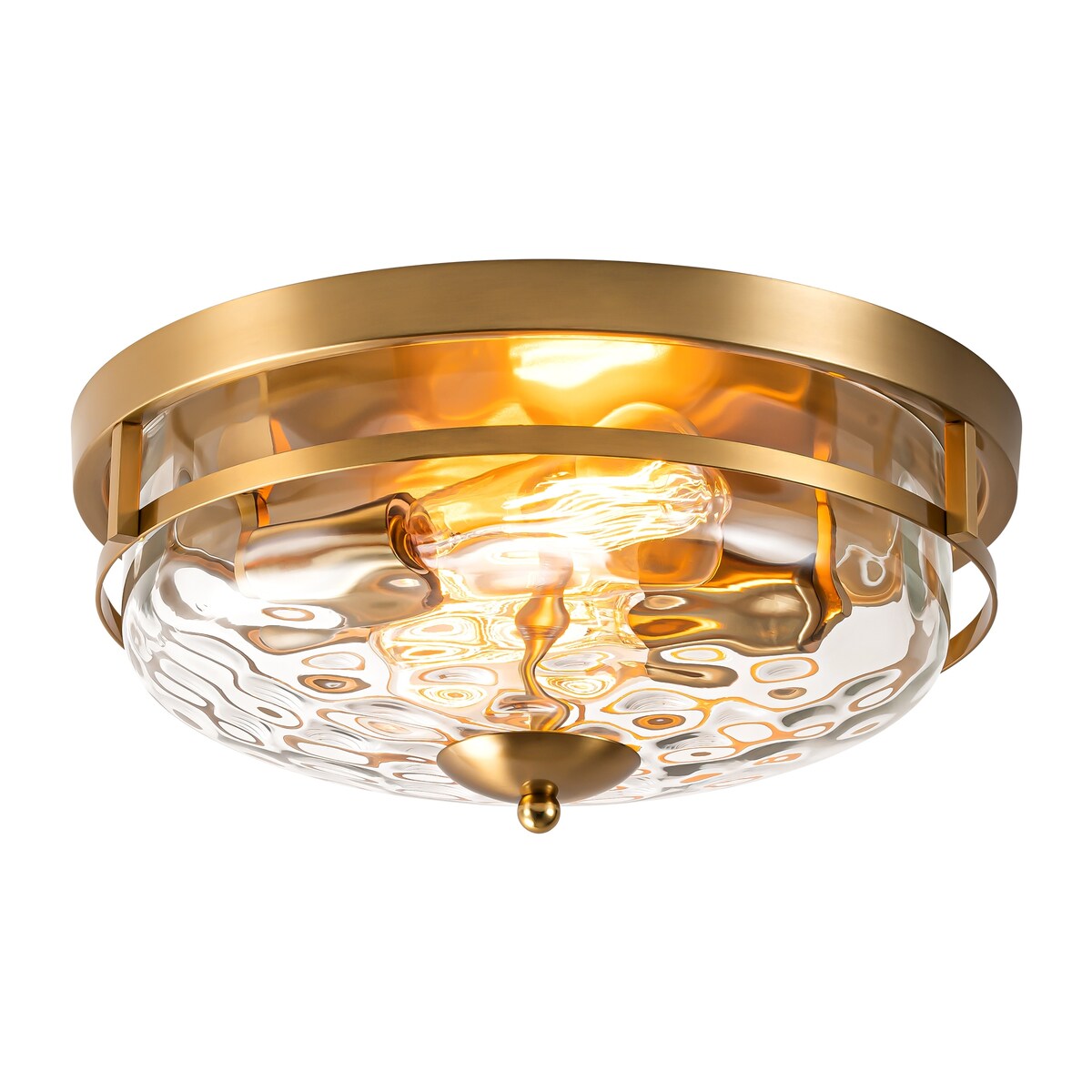 Plafoniera industriale a 2 luci, in vetro trasparente con effetto acqua increspata, montaggio a filo - 12,9 pollici di larghezza x 5,5 pollici di altezza