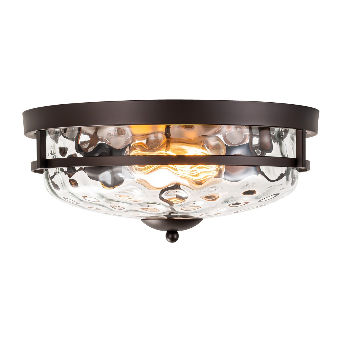 Plafoniera industriale a 2 luci, in vetro trasparente con effetto acqua increspata, montaggio a filo - 12,9 pollici di larghezza x 5,5 pollici di altezza