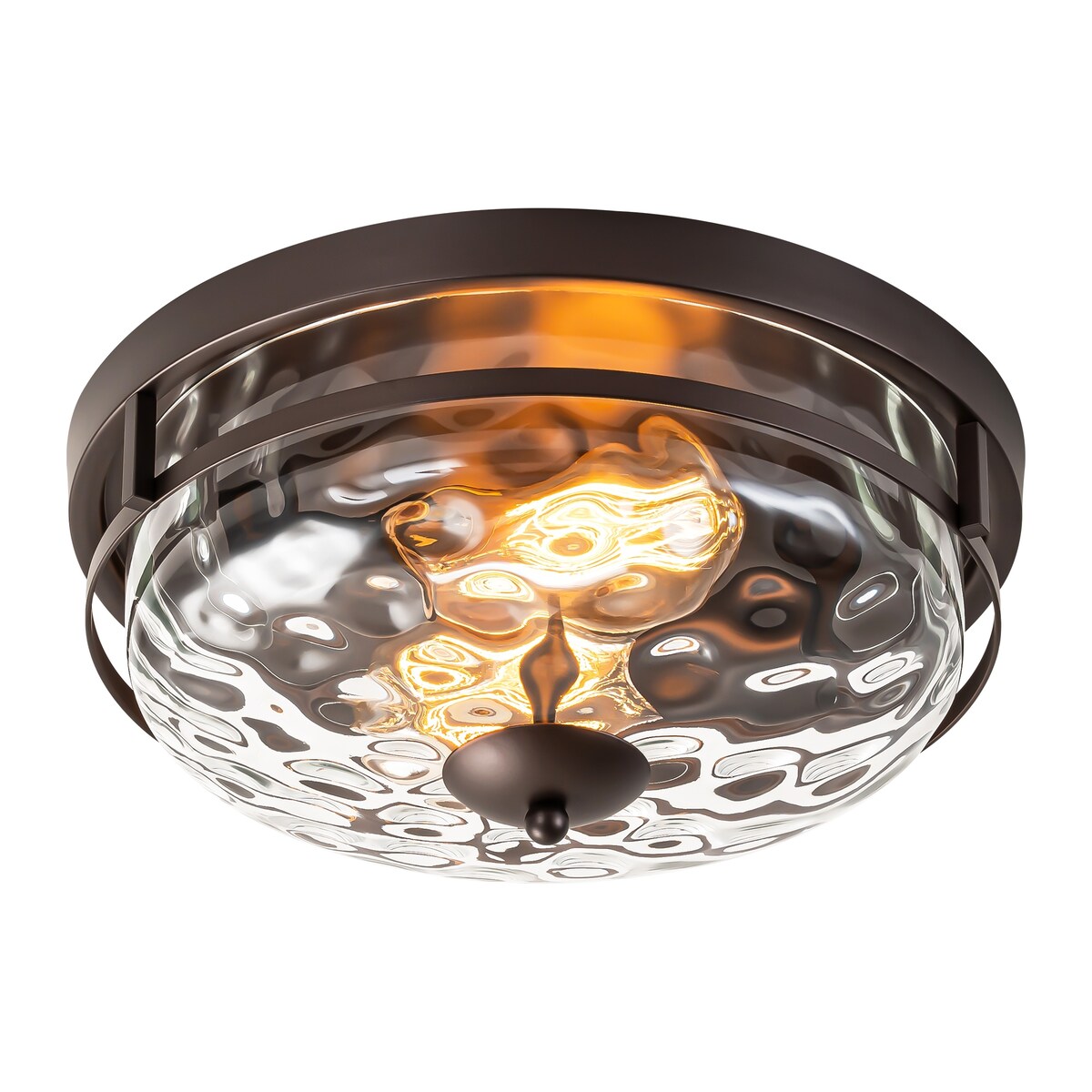 Plafoniera industriale a 2 luci, in vetro trasparente con effetto acqua increspata, montaggio a filo - 12,9 pollici di larghezza x 5,5 pollici di altezza