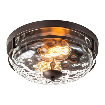Plafoniera industriale a 2 luci, in vetro trasparente con effetto acqua increspata, montaggio a filo - 12,9 pollici di larghezza x 5,5 pollici di altezza
