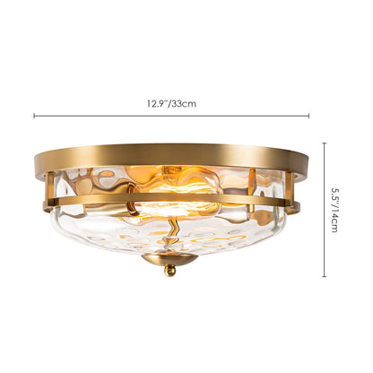 Plafoniera industriale a 2 luci, in vetro trasparente con effetto acqua increspata, montaggio a filo - 12,9 pollici di larghezza x 5,5 pollici di altezza