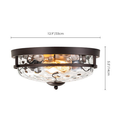 Plafoniera industriale a 2 luci, in vetro trasparente con effetto acqua increspata, montaggio a filo - 12,9 pollici di larghezza x 5,5 pollici di altezza
