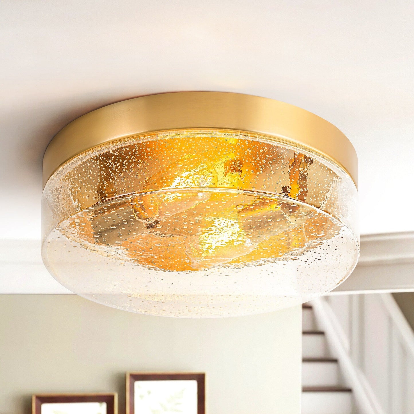 Lampada da soffitto a 2 luci moderna in stile fattoria, con cupola in vetro trasparente con semi/bolle
